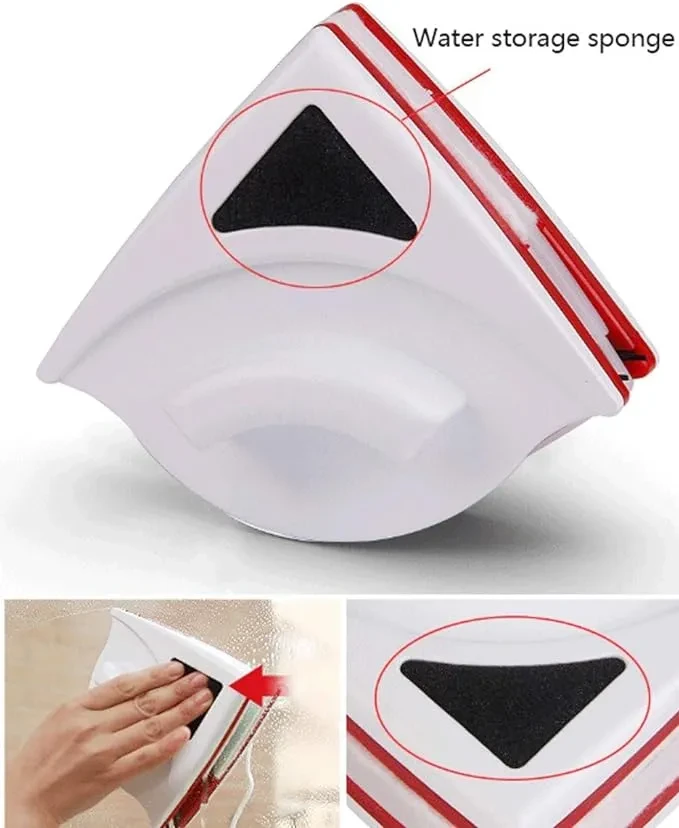 Double-sided window cleaner, triangular design with 2 m safety rope, no dead angle, large magnetic force for 15-24 mm glass thickness, glass wiper magnetic