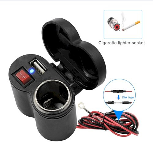 Waterproof Motorcycle USB Charger || Cigarette Lighter With Switch - ওয়াটারপ্রুফ বাইক চার্জার