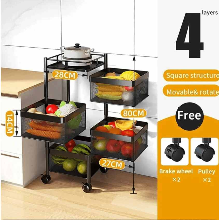 4 layer 360 Degree Rotating Vegetable Kitchen Rack (Square)